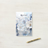 Moderne Elegante Blauwe Witte Botanische Bloem Post-it® Notes (Op bureau)