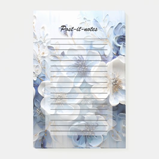 Moderne Elegante Blauwe Witte Botanische Bloem Post-it® Notes (Voorkant)