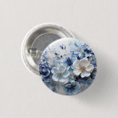 Moderne Elegante Blauwe Witte Botanische Bloem Ronde Button 3,2 Cm (Voorkant /achterkant)