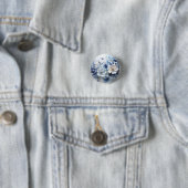 Moderne Elegante Blauwe Witte Botanische Bloem Ronde Button 3,2 Cm (In situ)
