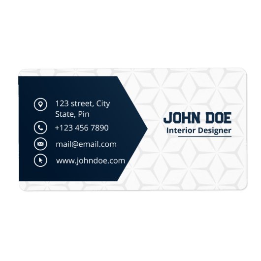 Moderne Elegante Blauwe & Witte Professionele Etiket (Voorkant)
