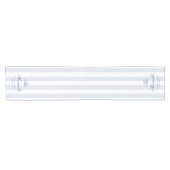 Moderne Elegante Blauwe Witte Strepen Script Bruil Korte Tafelloper (Horizontaal)