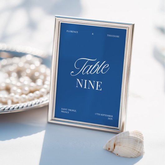 Moderne Elegante Blauwe & Witte Tafelnummer voor H