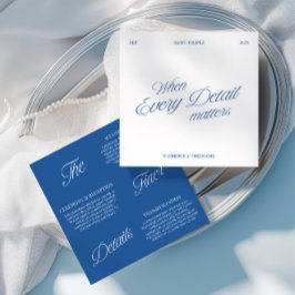 Moderne Elegante Blauwe & Witte Trouwdetails Kaart