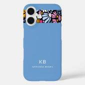 Moderne Elegante Blauwe Zwarte Bloempatroon Case-Mate iPhone Case (Achterkant)