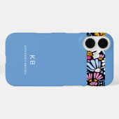 Moderne Elegante Blauwe Zwarte Bloempatroon Case-Mate iPhone Case (Achterkant (horizontaal))