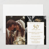 Moderne Elegante Bloemen 50e Jubileum Foto Kaart (Voorkant / Achterkant)