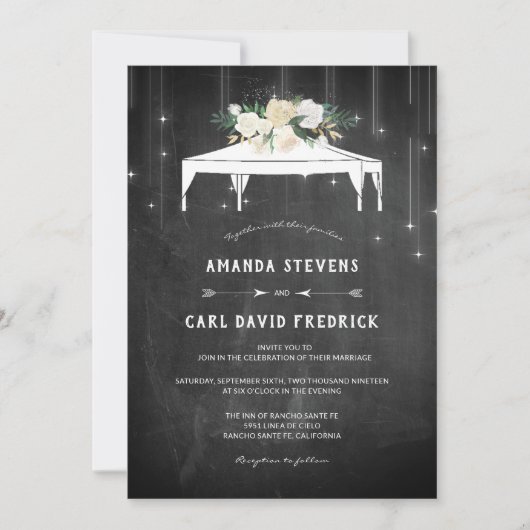 Moderne Elegante Bloemen Avond Tent bruiloft Kaart (Voorkant)