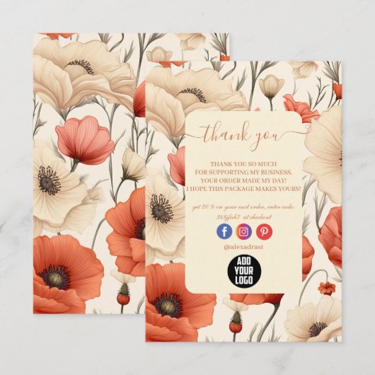 Moderne Elegante Bloemen Bloemen Bedankkaart (Voorkant / Achterkant)