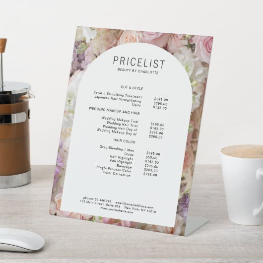 Moderne, elegante bloemen, boog prijslijst reclamebord met voetstuk (Insitu)