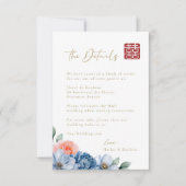 Moderne Elegante Bloemen Chinese bruiloft Details Kaart (Voorkant)