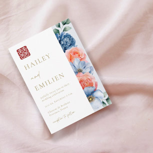 Moderne Elegante Bloemen Chinese Huwelijk Kaart