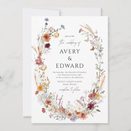 Moderne Elegante Bloemen Herfst Trouwen Rustieke B Kaart (Voorkant)