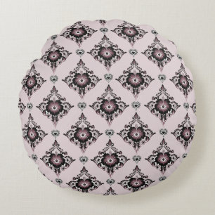 Moderne Elegante Bloemen Lavendel Damask Rond Kussen