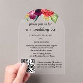 Moderne Elegante Bloemen QR Code Budget Huwelijk Acryl Uitnodigingen (Insitu (Draagbaar))