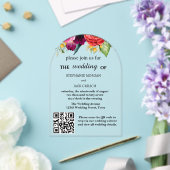 Moderne Elegante Bloemen QR Code Budget Huwelijk Acryl Uitnodigingen (Insitu (Huwelijk))