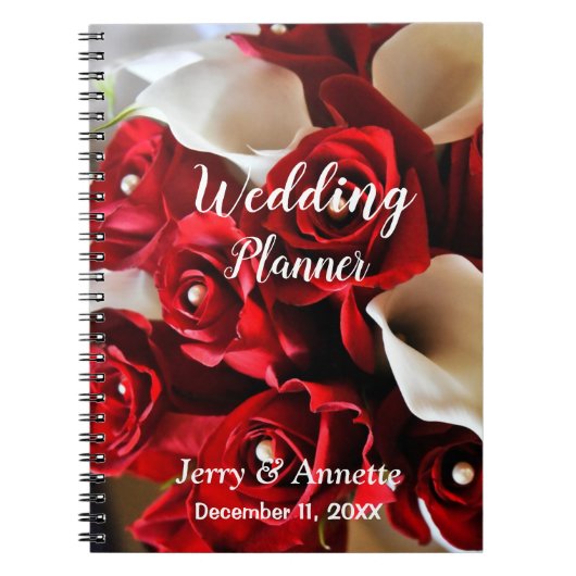 Moderne Elegante Bloemen Rode Bloemen Wedding Plan Notitieboek (Voorkant)