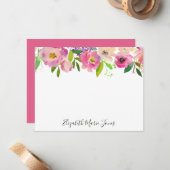 Moderne Elegante Bloemen Roze Pastel Waterverf Pio Notitiekaartje (Voorkant / Achterkant in situ)