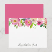 Moderne Elegante Bloemen Roze Pastel Waterverf Pio Notitiekaartje (Voorkant / Achterkant)