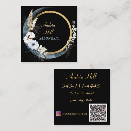 moderne elegante bloemen salon & spa met QR-code Vierkante Visitekaartje (Voorkant / Achterkant)