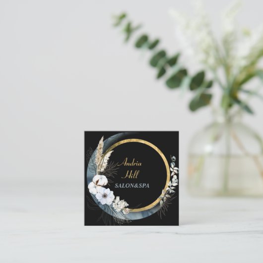 moderne elegante bloemen salon & spa met QR-code Vierkante Visitekaartje (Staand voorkant)