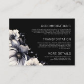 Moderne Elegante Bloemen Zwarte Bruiloft Details Informatiekaartje (Achterkant)