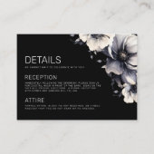 Moderne Elegante Bloemen Zwarte Bruiloft Details Informatiekaartje (Voorkant)