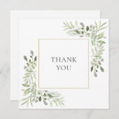 Moderne elegante bloemengroen bruiloft dank u bedankkaart (Voorkant / Achterkant)