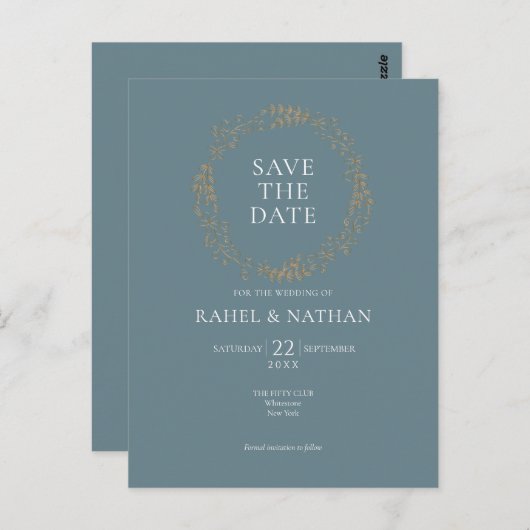 Moderne elegante bloemenkrans Save the Date Briefkaart (Voorkant / Achterkant)