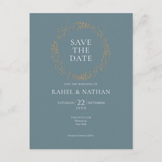 Moderne elegante bloemenkrans Save the Date Briefkaart (Voorkant)
