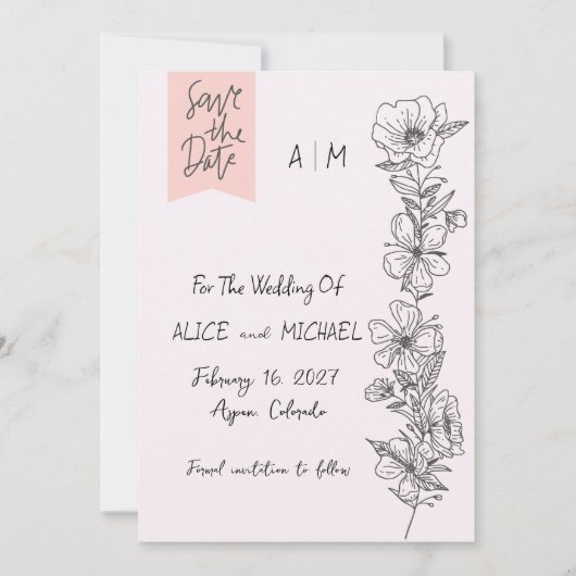Moderne Elegante Bloementak Huwelijksuitnodiging Kaart (Voorkant)