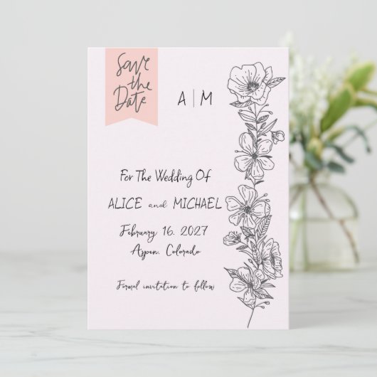 Moderne Elegante Bloementak Huwelijksuitnodiging Kaart (Staand voorkant)