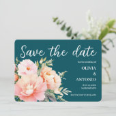 Moderne Elegante  Bloemige Waterverf Pioen Deep Te Save The Date (Staand voorkant)