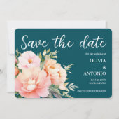 Moderne Elegante  Bloemige Waterverf Pioen Deep Te Save The Date (Voorkant)