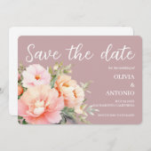 Moderne Elegante  Bloemige Waterverf Pioen Roze St Save The Date (Voorkant / Achterkant)