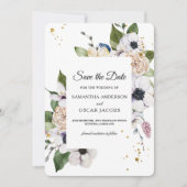 Moderne Elegante Bloemrijke Lijst & Gouden Druppel Save The Date (Voorkant)