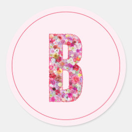 Moderne Elegante Bloemrijke Roze Monogram Letter B Ronde Sticker