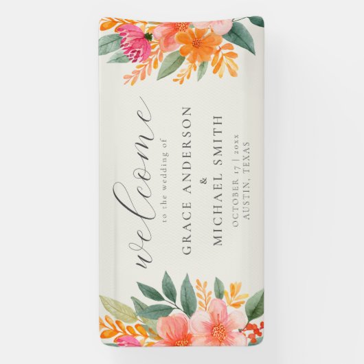 Moderne Elegante Bloemrijke Trouwbegroeting Spandoek (Verticaal)