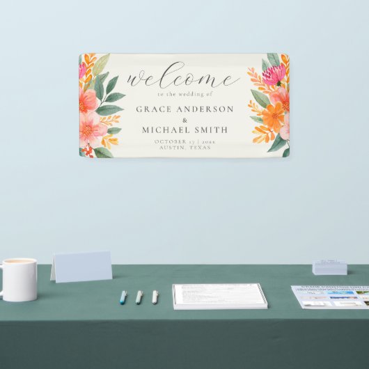 Moderne Elegante Bloemrijke Trouwbegroeting Spandoek (Beurs)