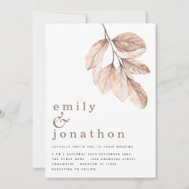 Moderne elegante blush bladeren bruiloft kaart