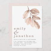 Moderne elegante blush bladeren bruiloft kaart (Voorkant / Achterkant)