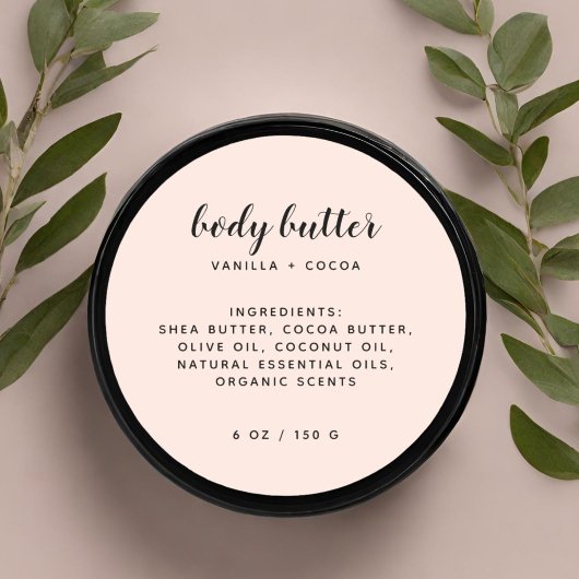 Moderne elegante blush roze ingrediëntenlijst ronde sticker