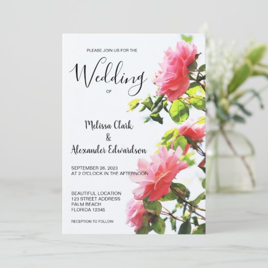Moderne elegante blush roze rozen bruiloft uitnodi save the date (Staand voorkant)