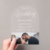 Moderne Elegante Bodem Foto Kalligrafie Trouwen Acryl Uitnodigingen (Insitu (Draagbaar))