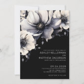 Moderne Elegante Boho Black Bloemen Huwelijk Kaart (Voorkant)