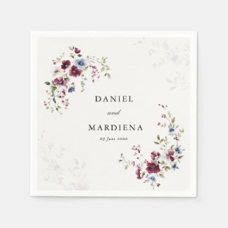 Moderne Elegante Boho Bourgogne Bloemen Huwelijk Servet