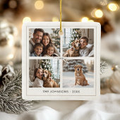 Moderne Elegante Boho Kerstmis Familie Fotocollage Keramisch Ornament