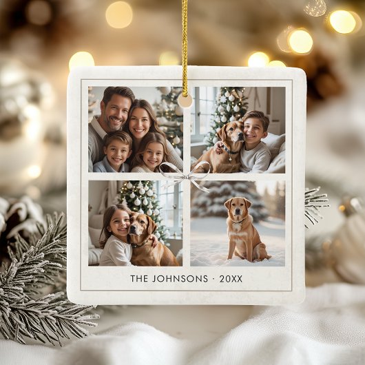 Moderne Elegante Boho Kerstmis Familie Fotocollage Keramisch Ornament
