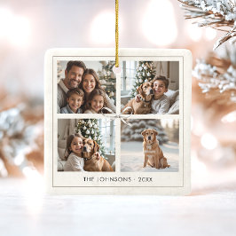Moderne Elegante Boho Kerstmis Familie Fotocollage Keramisch Ornament