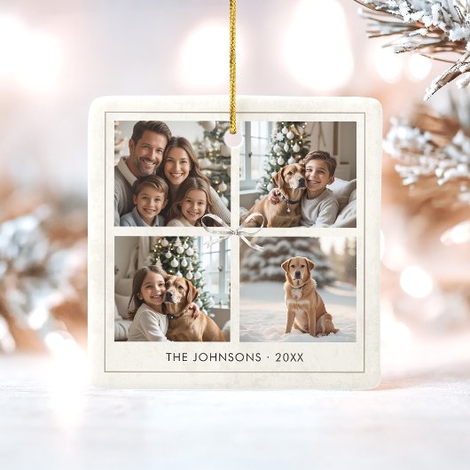 Moderne Elegante Boho Kerstmis Familie Fotocollage Keramisch Ornament